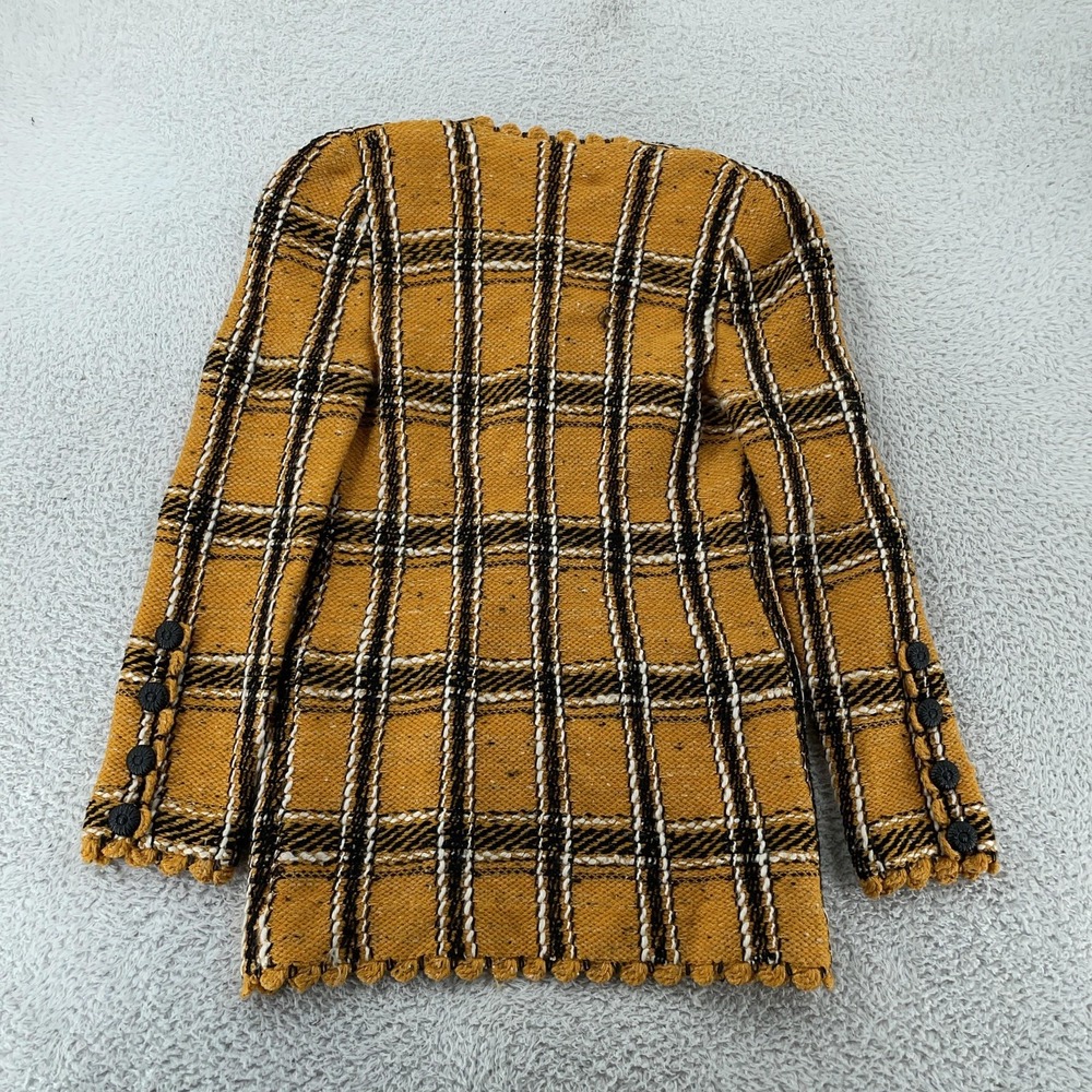 Vintage Adolfo Saks Fifth Avenue Sweater Jacket Women's Small Yellow Plaid 80s - Picture 3 of 10